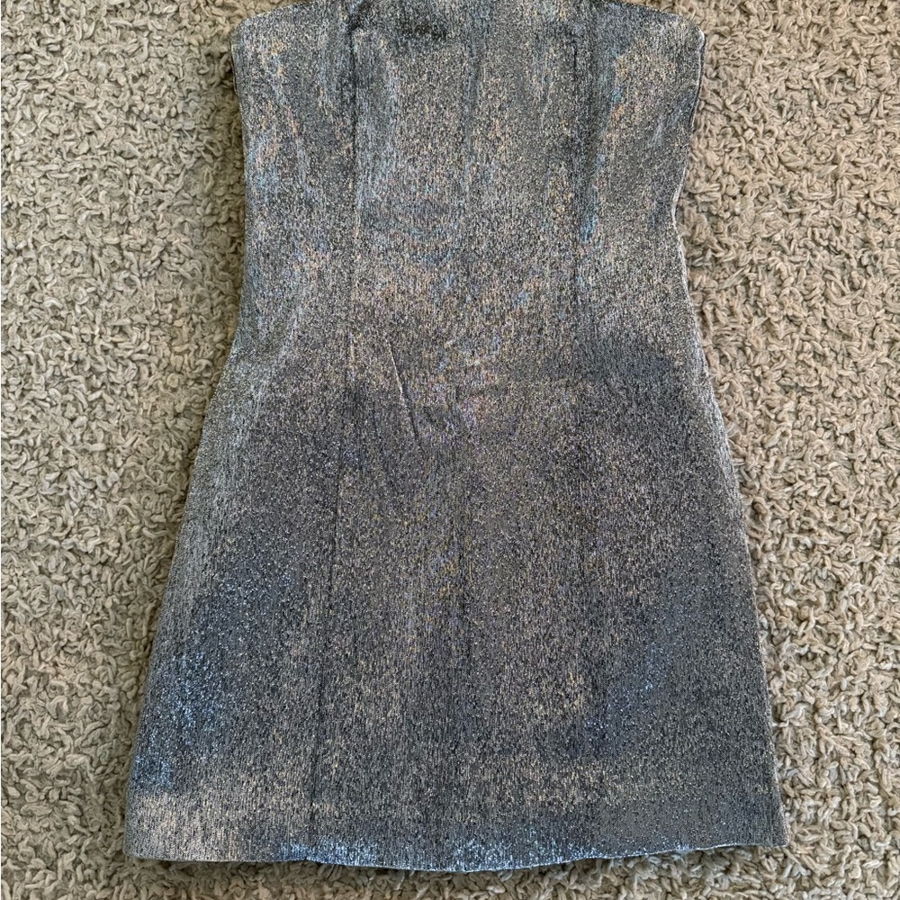 H&M Silver Metallic Strapless Bandeau Dress
